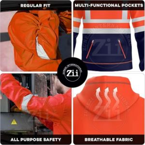 Sweat-shirt de sécurité réfléchissant ZUNEZI, bandes lumineuses, tissu en coton confortable et durable, veste d'hiver pour l'extérieur, classe 2 ANSI, LED clignotante, 5XL - Product Image 4