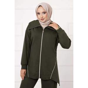 Khaki Double Thread Piping Sports 2-Piece <b>Set</b> above Knee <b>Shorts</b> <b>and</b> <b>Top</b> for Club Wear for Summer <b>and</b> Winter Season - Product Image 1