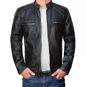 Custom Factory <b>Men's</b> Slim Motorcycle Leather <b>Jacket</b> Luxury High Quality Puffer With Hooded Collar <b>Pullover</b> <b>jacket</b> for <b>men</b> - Product Image 4