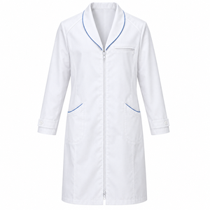 Blouse Médicale Blanche Optique Unisexe avec Passepoil Bleu et Fermeture Éclair – Uniforme de Laboratoire Personnalisable pour le Secteur de la Santé – Vente en Gros – Fournisseur OEM - Product Image 1