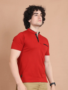 Camiseta de algodón 100% de media manga con cuello mandarín para hombre, ropa informal cómoda para trajes de todos los días y oficina - Product Image 5