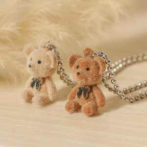 Plush <b>Bear</b> Pendant Necklace with Silver Ball Chain for Girls Soft Aesthetic Daily Outfits - Product Image 1
