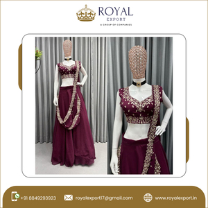 Fournisseur indien, Design Unique, tendance, Style drapé, broderie Georgette avec séquence, Lehenga Choli - Product Image 3