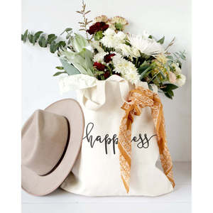 Happiness Cotton Canvas Tote Bag Eco-Friendly Durable Custom Letter Printing Long Ribbon Washable for Daily Use Advertising Gift - Product Image 4