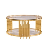 Mesa de Centro Redonda Moderna y Ecológica con Tapa de Metal y Vidrio, Muebles para Sala de Estar para Uso Doméstico M.R. ARTESANÍAS MR-1208
