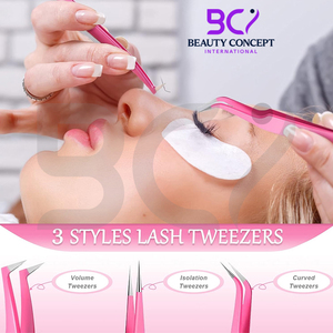 6 Piece Pink Color Stainless Steel Eyelash Extension Tweezers New Arrival Made of High Grade Surgical Steel Grafted Tweezers - Product Image 5