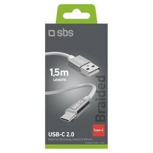 Sbs <b>Usb</b> Type C To <b>Usb</b> Type <b>A</b> Braided Cable 1.5m Data Charging Silver - Product Image 2