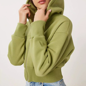 Sudadera Corta de Manga Larga de Algodón al por Mayor, con Logotipo Personalizado, Estilo Urbano de Alta Calidad, Sudadera con Capucha Corta para Mujer - Product Image 3