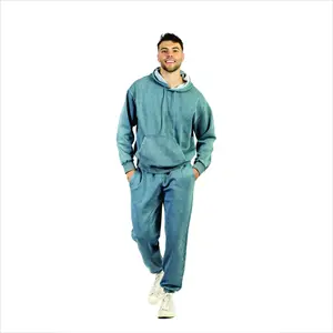Heavyweight Acid Wash Hoodie and Sweatpants Set Plain Blank Vintage Sweat Suits Tracksuits for Men