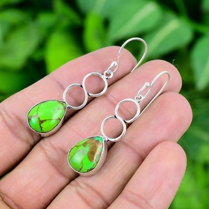 925 Solid Sterling Silver Stamped Women Girls <b>Dangle</b> <b>Earrings</b> 925 Sterling Silver Gemstone Spinner Turquoise <b>Earrings</b> Gold Gift - Product Image 2