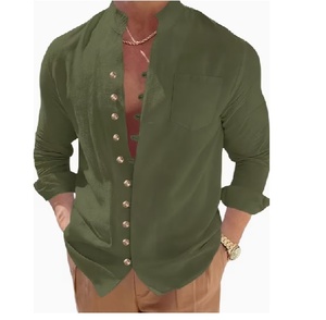 Chemises décontractées sophistiquées pour hommes, vert émeraude, manches longues, boutonnées, chemises tendance pour hommes, streetwear, usage quotidien et loisirs - Product Image 1