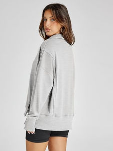 2025 sudadera de gran tamaño para mujer, Jersey informal de manga larga con botones y cuello de pico, Tops holgados, trajes de moda de otoño, traje personalizado para mujer - Product Image 6