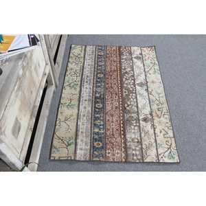 Tapis turc vintage, tapis de 2,8 x 4 pieds, tapis marron bleu à motifs floraux - Product Image 3