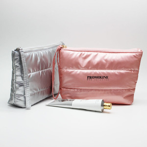 Borsa Cosmetica Imbottita Lucida Rosa Argento, Astuccio Trapuntato Portatile per Viaggio, Organizer per Toilette di Grande Capacità, <span class=keywords><strong>Beauty</strong></span> <span class=keywords><strong>Case</strong></span> - Product Image 1