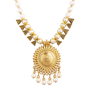 Joyería de Boda con Diseño de Sol Redondo Dorado Oxidado Blanco, con una Perla como Piedra Principal y un Material de Aleación - Product Image 6
