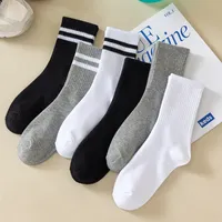 Chaussettes mi-mollet pour femmes, couleur unie, automne-hiver, tricotées, sport, absorbantes, respirantes, confortables pour homme et femme