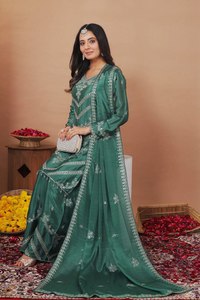 Conjunto de Salwar Kameez Tradicional de Diseñador para Mujeres Musulmanas, con Bordado en Ambos Lados, Manga 3/4, Patrón Elegante, con Dupatta, en Oferta - Product Image 3