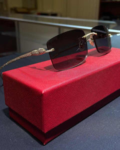 Lunettes de soleil carrées sans monture de qualité professionnelle, verres miroir à bords taillés, strass brillants, légères, durables, emballage de luxe - Product Image 5