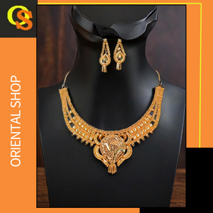 Nuevo estilo collar pendientes conjunto con 22K chapado en oro Premium diseñado mujeres usan collar pendientes conjunto joyería - Product Image 2