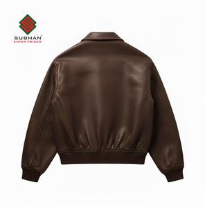 Men's Brown A2 Bomber <b>Synthetic</b> <b>Leather</b> Jacket | Handmade Casual Winter Outerwear | Gift Him - Product Image 2