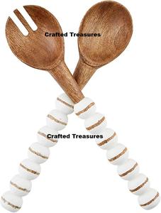 ชุดช้อนส้อมสลัดไม้ธรรมชาติ ทนทาน เป็นมิตรกับสิ่งแวดล้อม ด้ามจับสานจากหวาย  พร้อมบริการสลักชื่อ  อุปกรณ์ผสมสลัด  เครื่องครัว - Product Image 5