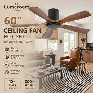 Ventilateur de plafond encastré de 60 pouces sans lumière, en bois massif, avec télécommande, moteur DC silencieux, en stock aux États-Unis - Product Image 1