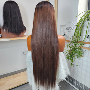 Pelucas de Cabello Humano Vietnamita en Oferta, Encaje Transparente, Cabello Virgen Doblemente Tramado, Liso, Color Marrón, Cierre 5x5, Encaje HD, Peluca de 28 Pulgadas - Product Image 4