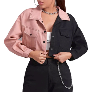Chaqueta Vaquera Corta de Algodón con Paneles Múltiples Estilo Urbano para Hombre y Mujer, Chaqueta Vaquera Cargo Desgastada Personalizada para Mujer en Venta - Product Image 1