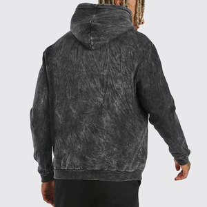 Sweat à capuche coton pull polaire surdimensionné en détresse lavé Vintage lavage à l'acide à capuche haute qualité poche avant sweats à capuche - Product Image 6