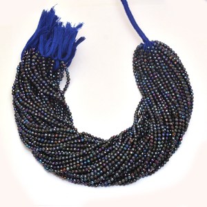 Perles rondes micro-facettées en lapis-lazuli AAA 3 mm-4 mm, pierre semi-précieuse naturelle bleue mystique, perles en vrac pour la fabrication de bijoux - Product Image 2