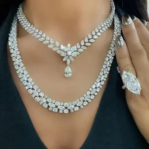 Luxe Dubbellaags Peer Gesneden Vvs Losse Lab Gegroeide Echte Diamanten Halsketting Vrouwen Bruids Wit Goud Sieraden Set Voor Cadeau Aan Haar India