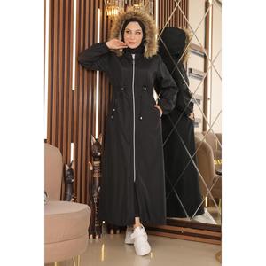 Longue veste trench décontractée à fermeture éclair et lacets, col rond, manches longues, fermeture éclair intégrale - Product Image 1