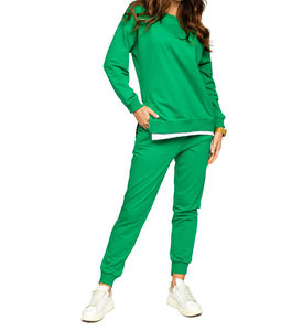 Conjunto deportivo de dos piezas para mujer, sudadera de cuello redondo de color liso, 100 % algodón, 380 g/m², y pantalones de corte ajustado, servicio OEM - Product Image 1