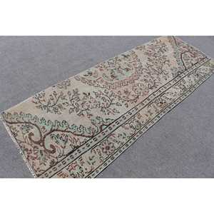 2.9x8 ft Vintage Rug, Rug, <b>Brown</b> Floral Rug <b>Wool</b> - Product Image 2