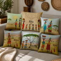 Housse de coussin décorative en polyester doux avec portrait de femme africaine et foulard, pour canapé
