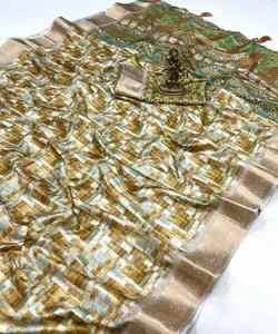 Saree en coton avec broderie florale - Product Image 4