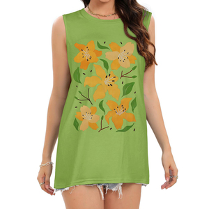 Camiseta sin mangas para mujer, camiseta sin mangas con estampado personalizado, camiseta sin mangas informal acanalada de alta calidad para mujer de talla grande, algodón/fibra de bambú - Product Image 4