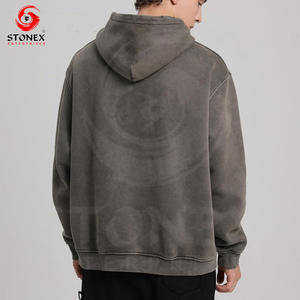 Sudadera desgastada con agujeros rasgados vintage lavado ácido en blanco de peso pesado de color personalizado para hombres - Product Image 2