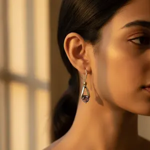 ต่างหูเงินแท้ 925 ประดับพลอยอเมทิสต์ ดีไซน์ทันสมัยสำหรับผู้หญิง-ตัวเลือกของขวัญ - Product Image 3