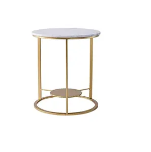 Furniture Marble and brass side table modern stainless steel metal brass round marble top center table small coffee table