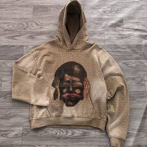 Custom Rhinestones Streetwear Pullover <b>Hoodie</b> 100% Cotton Breathable Oversized Heavyweight High Quality <b>Hoodie</b> With DTG Printing - Product Image 4