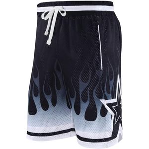 Shorts de basket-ball respirants antibactériens en maille personnalisés, design dégradé noir et bleu, streetwear avec étoiles, taille élastique - Product Image 3