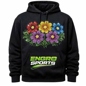 Sweat à capuche en coton avec strass personnalisés, sweat à capuche de luxe streetwear |   Fabricant OEM ODM, sweat à capuche personnalisé avec strass, noir, rouge, bleu - Product Image 1