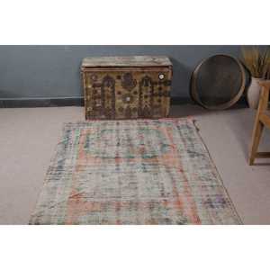 Alfombra Vintage de 4x10.8 pies, Alfombra Turca, Alfombra de Lana con Diseño Floral Azul - Product Image 4