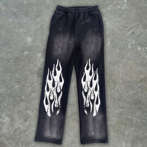 Sudadera con capucha y borde cortado de algodón 100% personalizada, pantalón con estampado de farol, chándal para hombre, conjuntos de chándal apilados, conjunto de sudaderas para correr acampanadas para hombre - Product Image 6