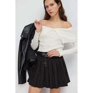 Haut en tricot en viscose/polyester à épaules dénudées, respirant, décontracté, pour femmes, pour l'automne/l'hiver - Product Image 6