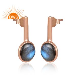 Meilleure vente Boucles d'oreilles en argent sterling plaqué or rose avec pierres précieuses en labradorite naturelle fabricant de bijoux personnalisés - Product Image 2