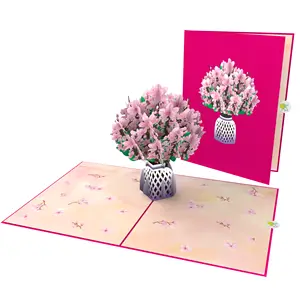 Kersenbloemenvaas 3d Pop-Up Kaart Bestseller Voor Moederdag Verjaardag 3d Kaart Handgemaakt Papier Las