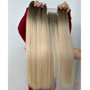 ผมเวียดนามแท้ 100% จากผู้บริจาคคนเดียว สีออมเบร # ผมตรงสี AB แบบมัดพร้อมเชือกปิด 2x4 ขนาด 22 นิ้ว 55 ซม. สินค้าใหม่ - Product Image 3