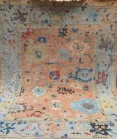Bester handgefertigter Neuseeland-Woll-Oushak-Teppich, maßgefertigtes traditionelles Design, handgeknüpft, niedriger Flor, Latex-Rückseite, ideal für den Heimboden